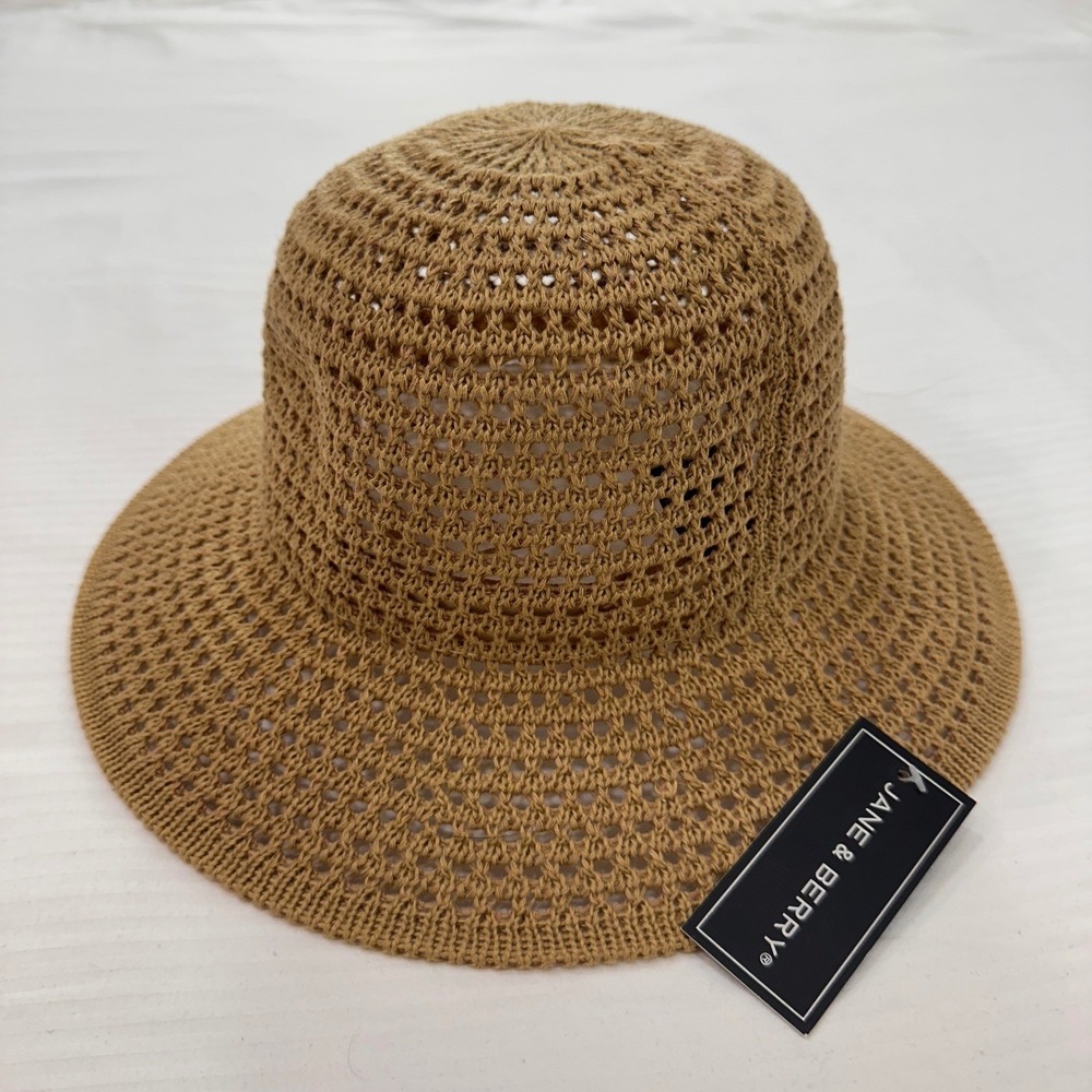 NWT Jane & Berry Women's Straw Sun‎ Hat Bucket Crochet Wide Brim Cottagecore